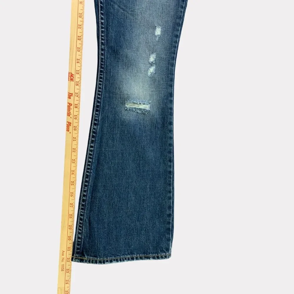Silver Jeans Womens  28x32 Blue Aiko Flare Distressed‎ Whiskered Stretch Denim - Picture 9 of 16